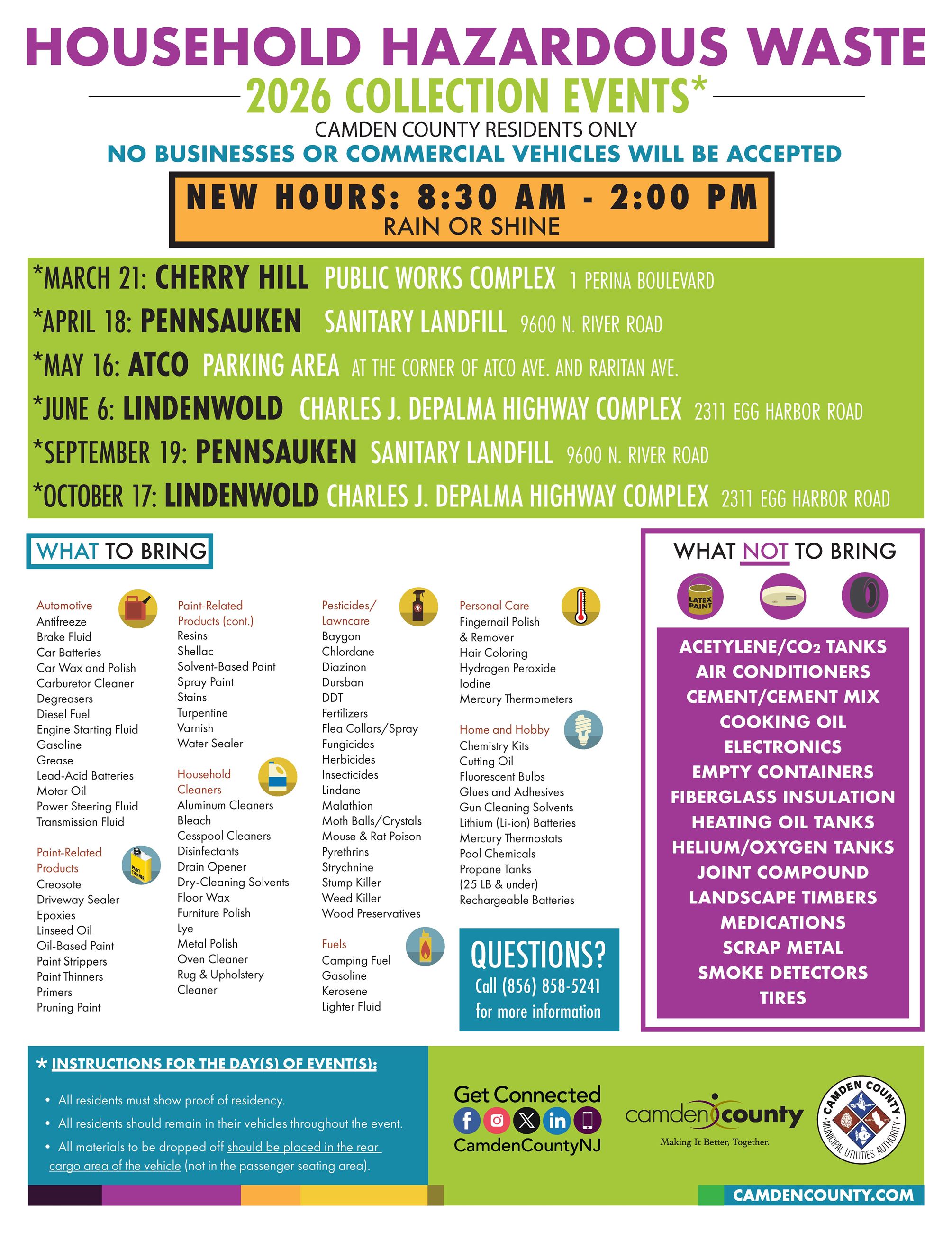 2026 Household Hazardous Waste Events Calendar